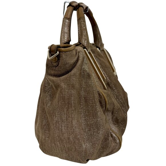 Vintage Chloé Shimmer Suede Satchel Handbag w/Dual Handles Zip Closure Logo Y2K - Picture 8 of 16